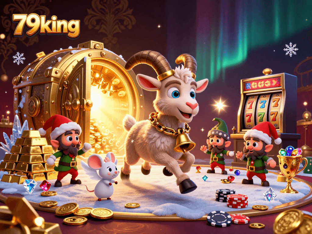 Experience festive excitement with 79king in a vibrant, detailed casino illustration featuring a Krampus goat.