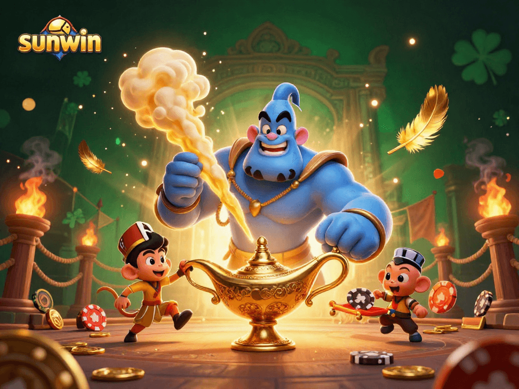 Engage in thrilling gaming adventures at Sunwin with a vibrant 3D casino scene.
