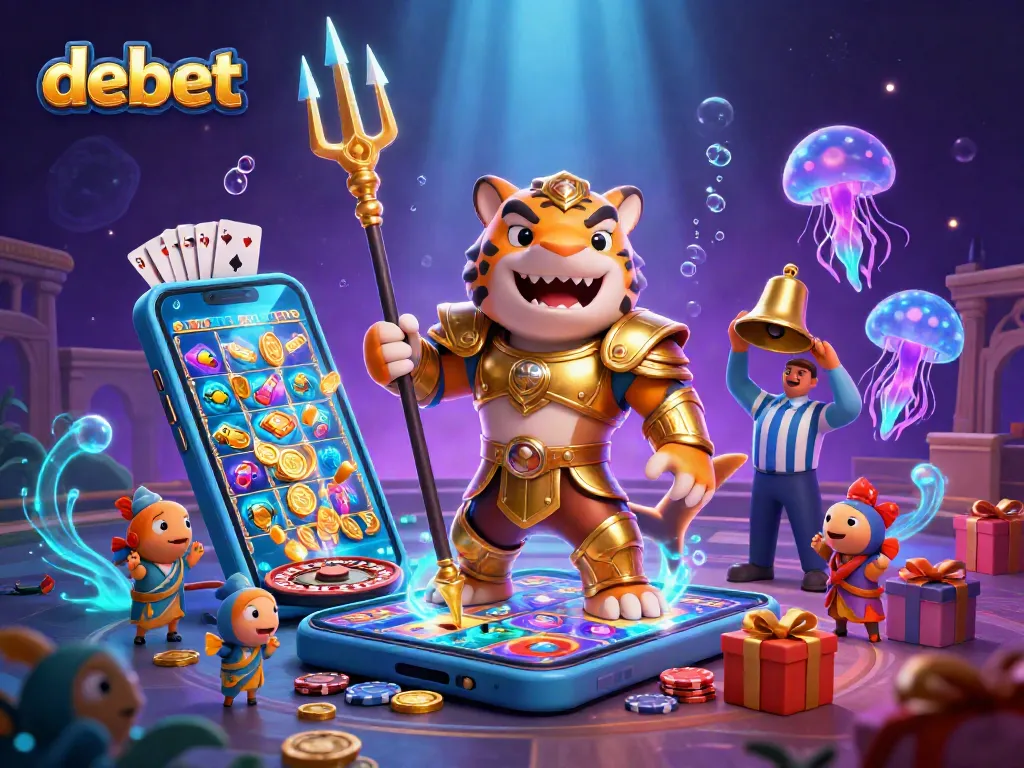 Experience debet's thrilling underwater casino adventure with a golden shark gladiator and dynamic game elements.