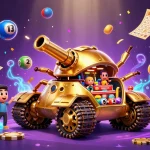 Experience thrilling gaming action with m98's colorful casino scene featuring a massive golden beetle tank.