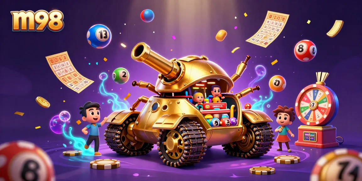 Experience thrilling gaming action with m98's colorful casino scene featuring a massive golden beetle tank.