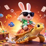 Experience excitement at Cổng game Sunwin with a lucky rabbit, golden turtle, and casino elements in a vibrant underwater scene.
