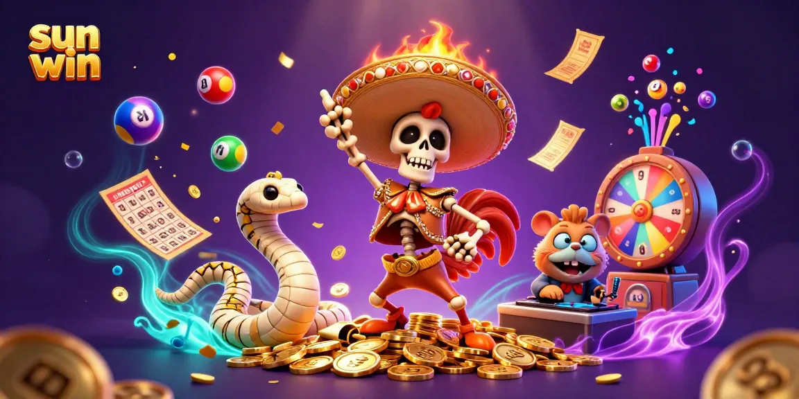 Experience the thrill of sun win with a vibrant 3D casino scene featuring lively characters and winning elements.