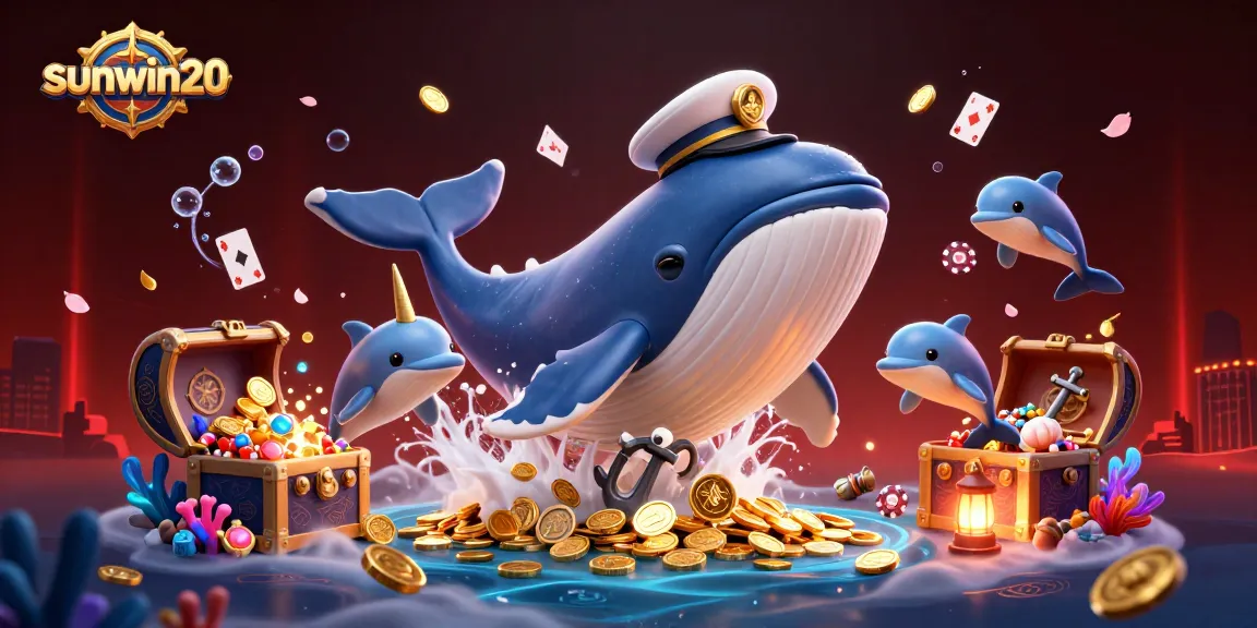 Experience the excitement of sunwin20 with a playful whale, narwhal, and dolphins immersed in a treasure-filled sea while engaging in casino games.